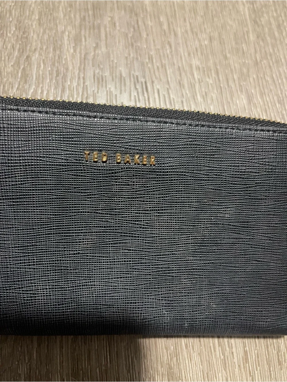 Ted Baker Navy Saffiano Zip Around Wallet with Gold Logo